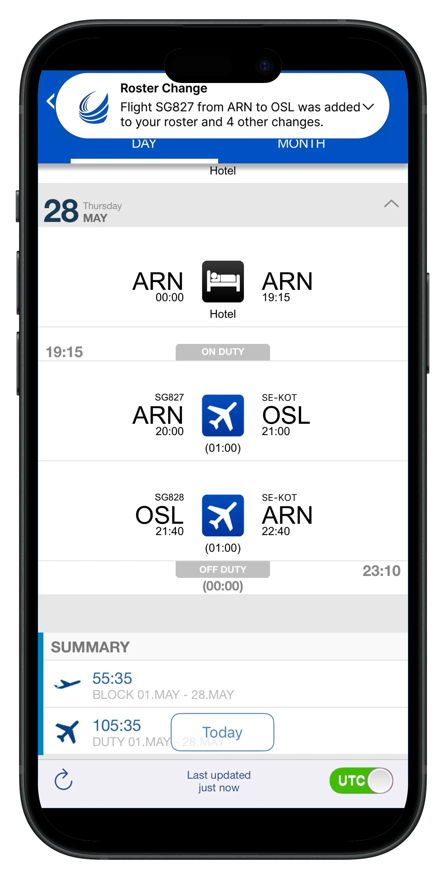 CrewApp-Mobile interface shown on a phone screen