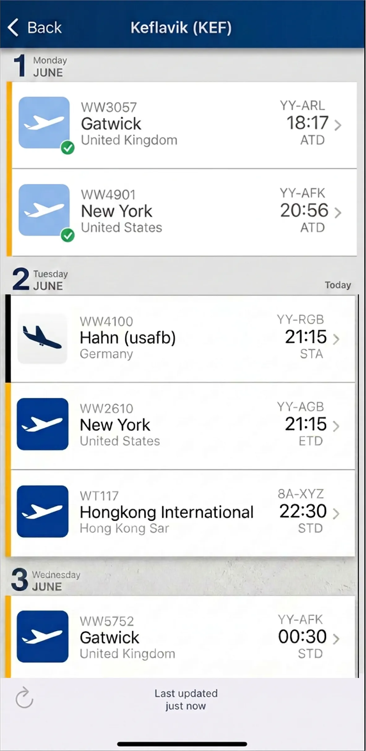 CrewApp-Ground flight list blue view