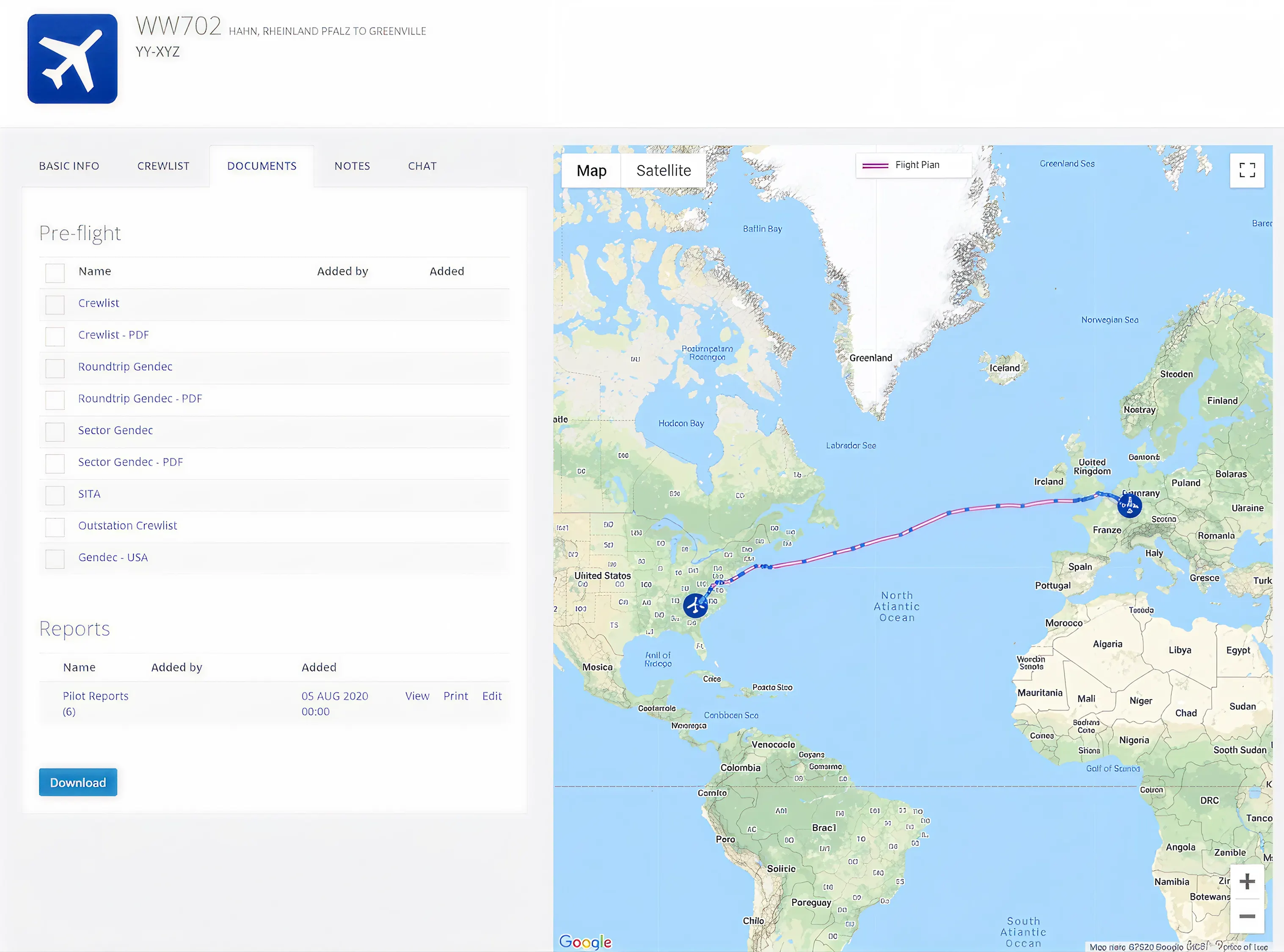 CrewApp-LIVE flight document view
